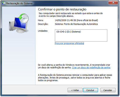 Imagem da Restauração do Sistema